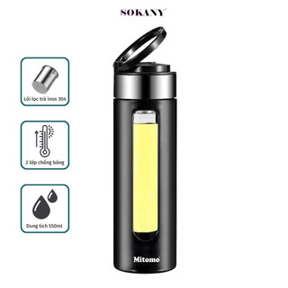 Bình pha trà thủy tinh cao cấp 2 lớp cách nhiệt Mitomo BGH-0509, 550ml có lõi inox lọc trà - Hàng chính hãng