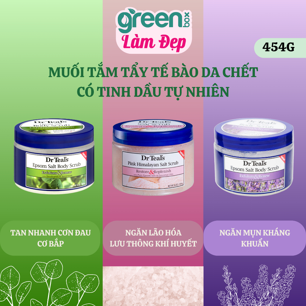 Tẩy Tế Bào Chết Body Dr Teal's Từ Muối Epsom Làm Sạch Da, Sáng Mịn Và Thư Giãn, Mùi Hương Thiên Nhiên Dễ Chịu 454g