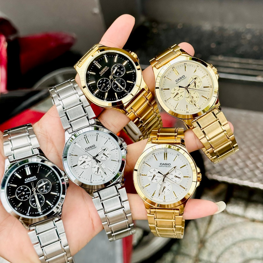 Đồng hồ đôi nam nữ dây thép Casio MTP V300D V300G