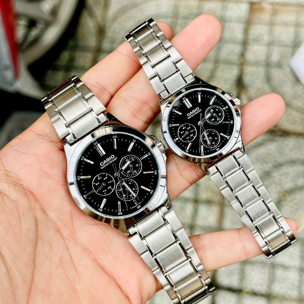 Đồng hồ đôi nam nữ dây thép Casio MTP V300D V300G