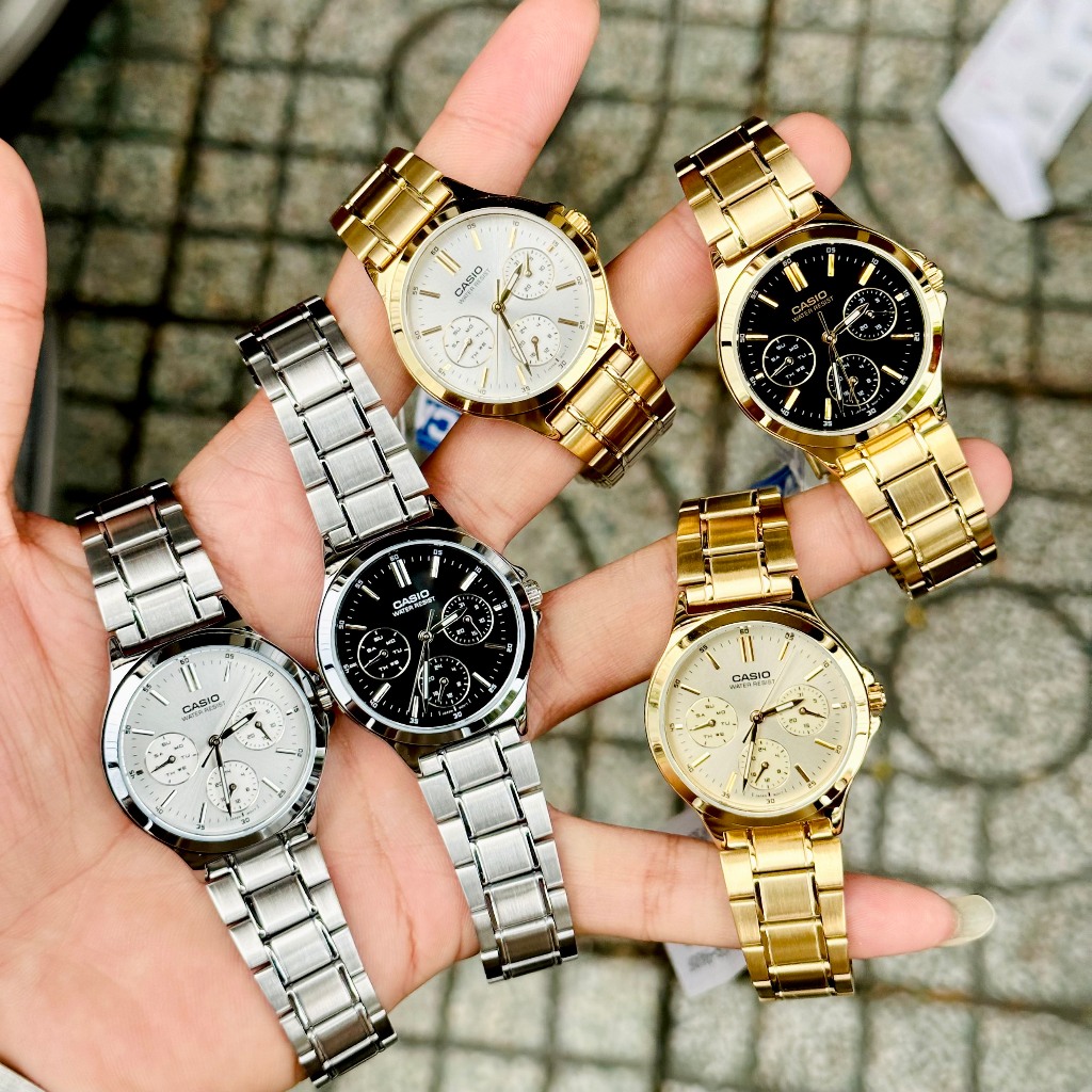 Đồng hồ đôi nam nữ dây thép Casio MTP V300D V300G