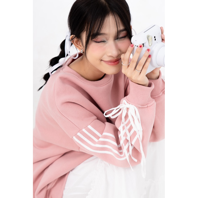 Áo nỉ sweater sọc viền buộc nơ TKP187 LOLLIE STUDIO