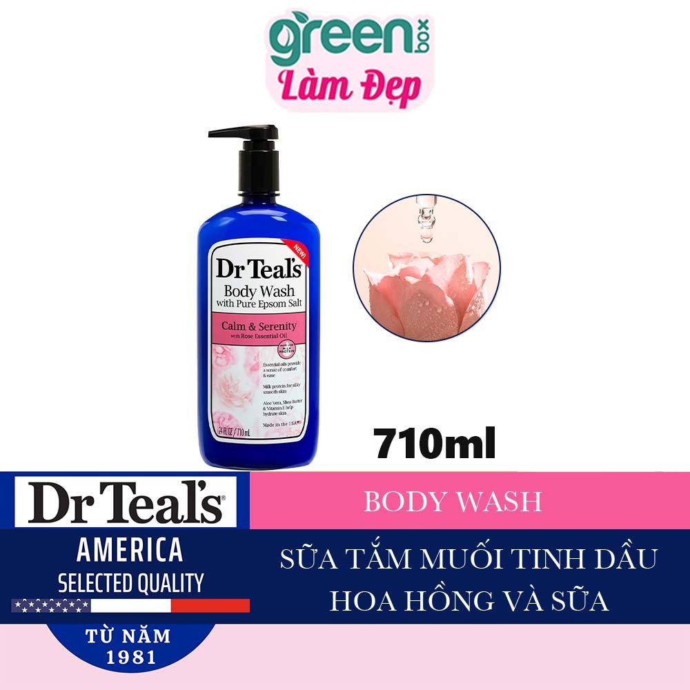 Sữa Tắm Dr Teal's Tinh Dầu Hoa Hồng - Cam - Dầu Dừa Mang Cảm Giác Thư Thái, Làm Sáng Da Và Căng Mịn 710ml
