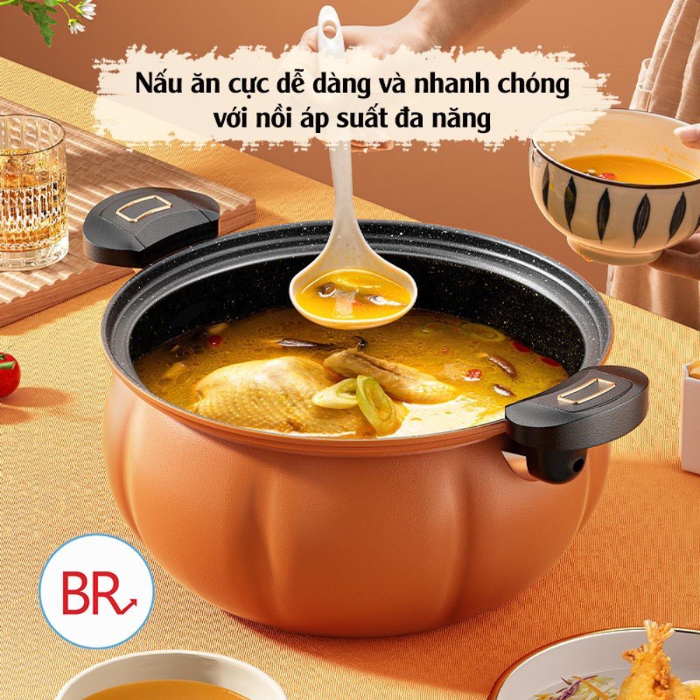 Nồi Áp suất Đa Năng Chống Dính Bí Ngô 8L , Nồi Hầm 4in1 Thông Minh Hầm Gà, Cháo- Nồi Chiên, Xào Nấu - Chang_One