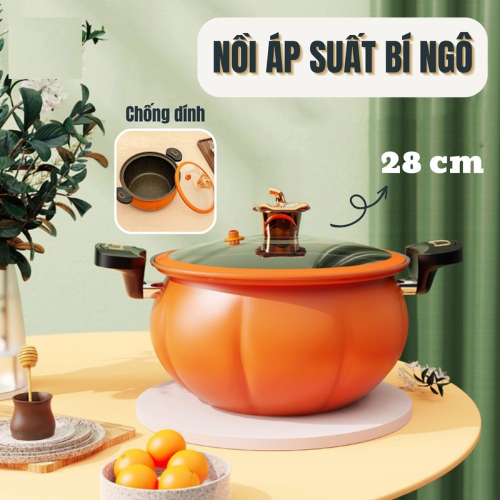 Nồi Áp suất Đa Năng Chống Dính Bí Ngô 8L , Nồi Hầm 4in1 Thông Minh Hầm Gà, Cháo- Nồi Chiên, Xào Nấu - Chang_One
