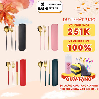 Bộ Muỗng Đũa Nĩa Thìa Dĩa JIASHI Inox 304 Cá Nhân, Văn Phòng Có Hộp Đựng Phủ Bóng Sang Trọng Tiện Lợi - BMD01