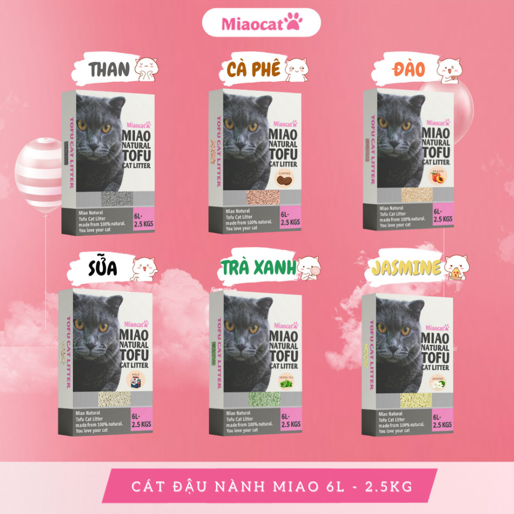 Cát vệ sinh đậu nành MIAO 6L cho mèo - Chọn mùi Hương - MIAOCAT