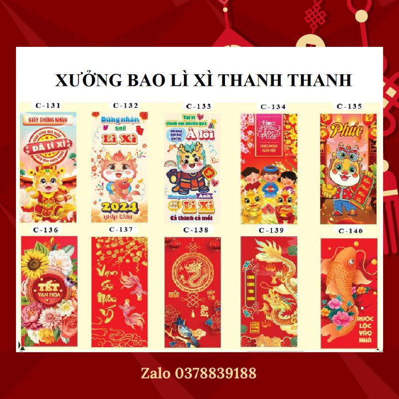 Combo 50 cái  bao lì xì truyền thống Tết 2024