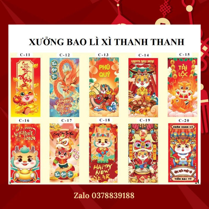 Combo 50 cái  bao lì xì truyền thống Tết 2024