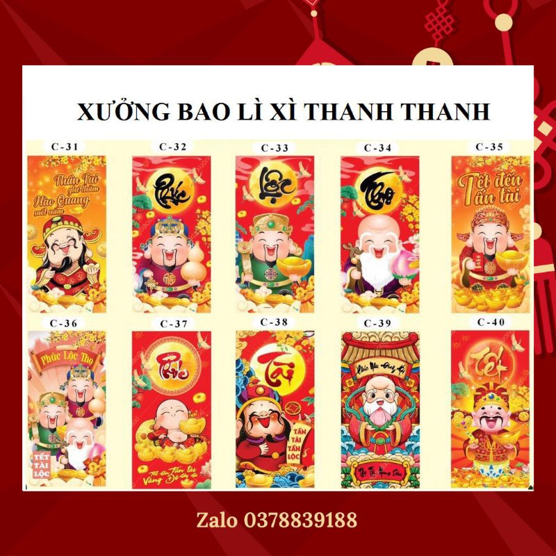 Combo 50 cái  bao lì xì truyền thống Tết 2024