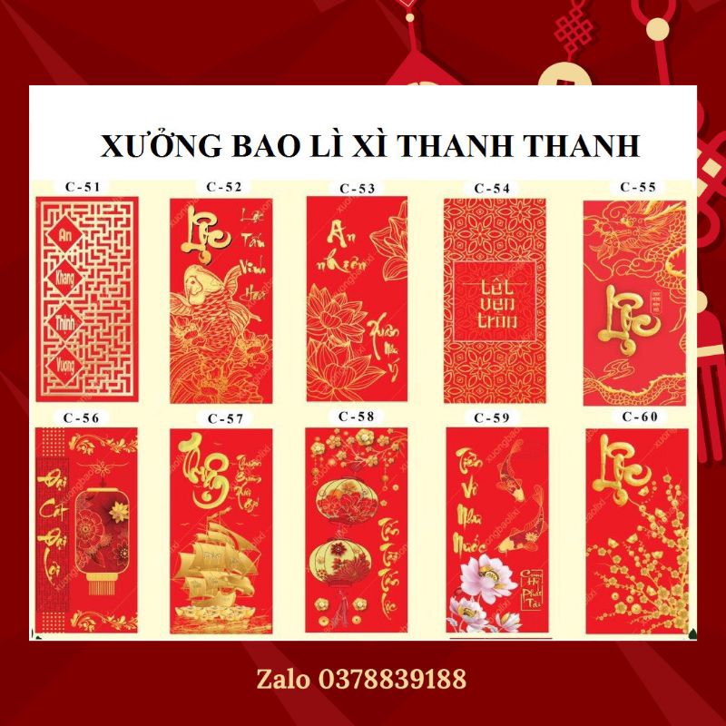 Combo 50 cái  bao lì xì truyền thống Tết 2024