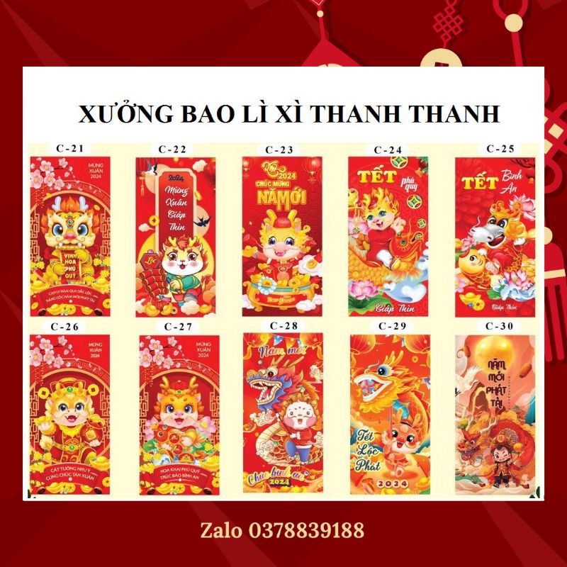 Combo 50 cái  bao lì xì truyền thống Tết 2024