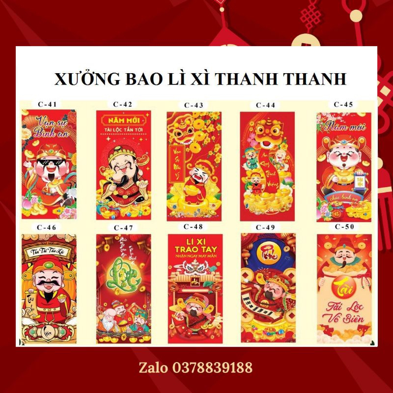 Combo 50 cái  bao lì xì truyền thống Tết 2024