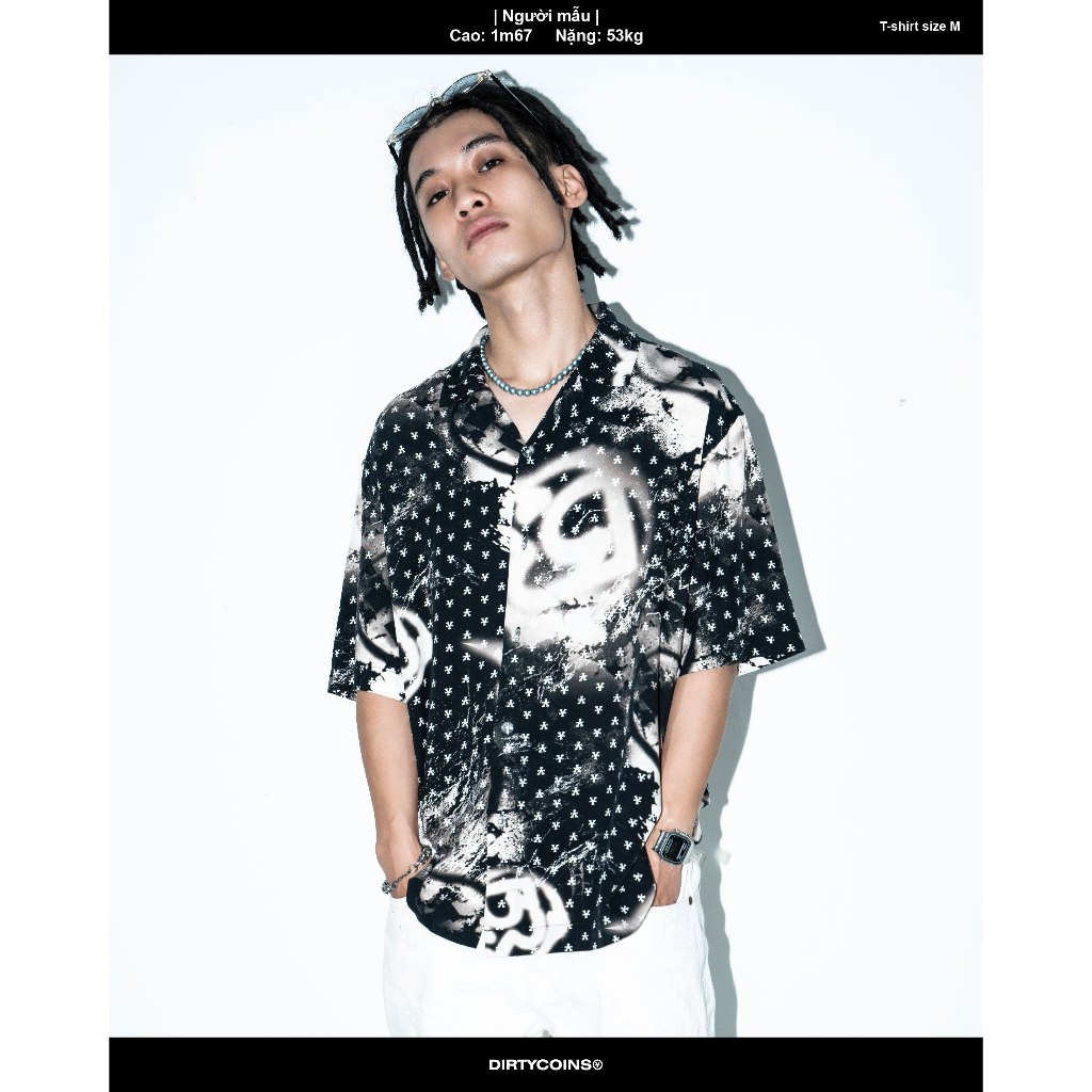 Áo Sơmi [DirtyCoins x B Ray] Watercolor All Print Shirt - Black