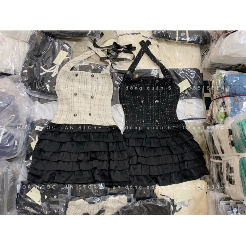 ẢNH THẬT-váy dạ mix chân lụa bèo tầng mai phương bùi fulltag mac 2 tem