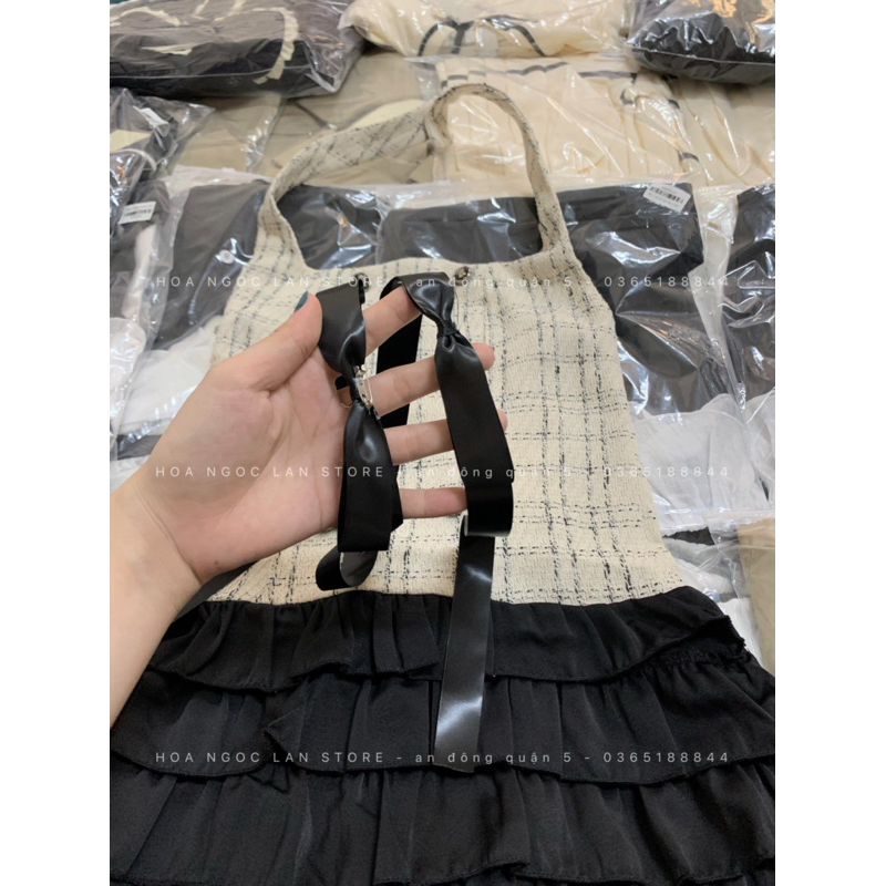 ẢNH THẬT-váy dạ mix chân lụa bèo tầng mai phương bùi fulltag mac 2 tem