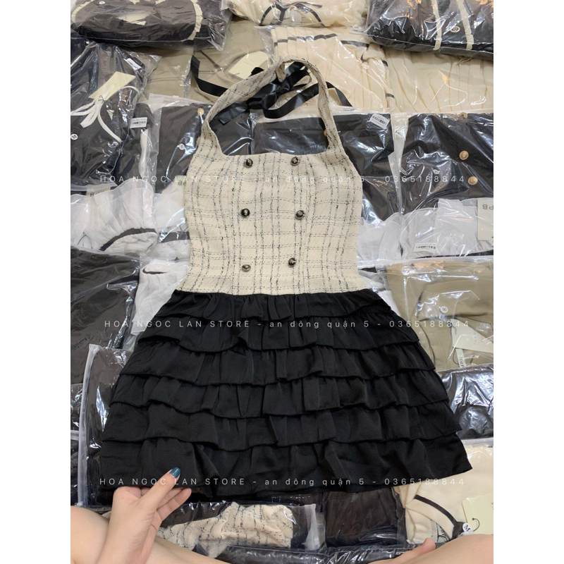 ẢNH THẬT-váy dạ mix chân lụa bèo tầng mai phương bùi fulltag mac 2 tem