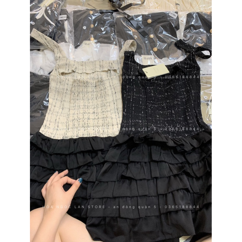 ẢNH THẬT-váy dạ mix chân lụa bèo tầng mai phương bùi fulltag mac 2 tem
