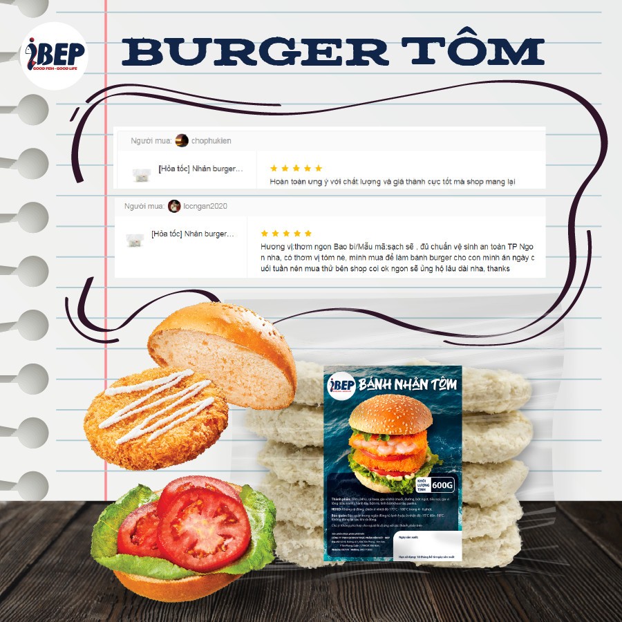 Sỉ nhân Burger Tôm đông lạnh iBep 600gr