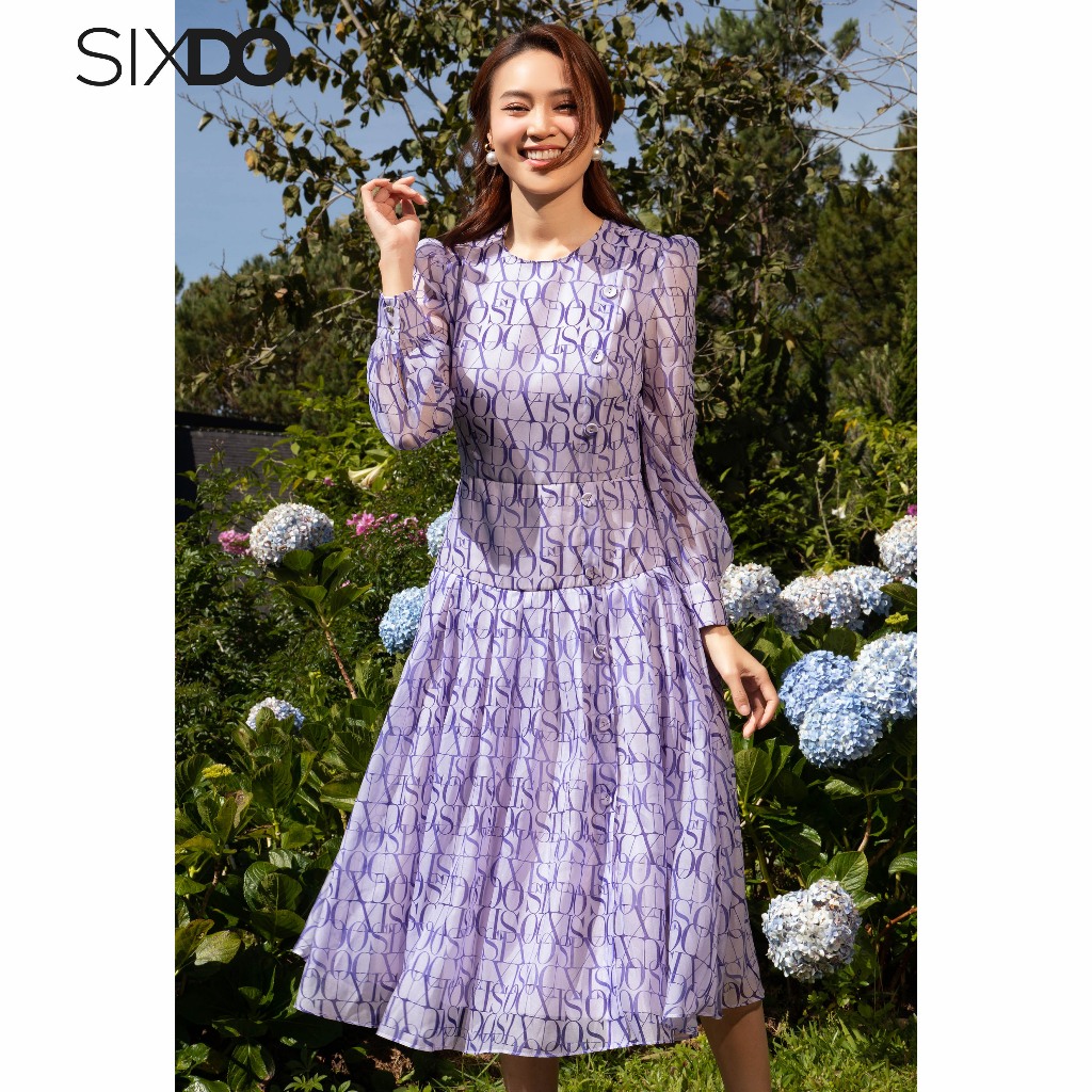 Đầm tơ tím dài tay chữ SIXDO (Light Purple SIXDO Midi Dress)