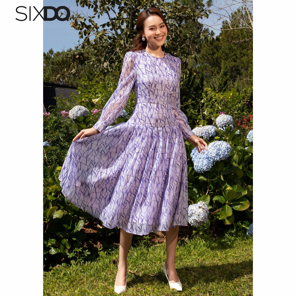 Đầm tơ tím dài tay chữ SIXDO (Light Purple SIXDO Midi Dress)