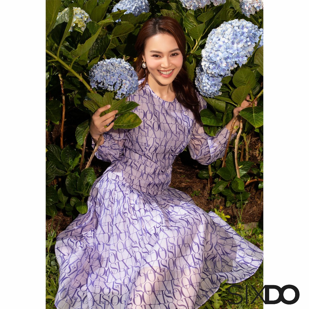 Đầm tơ tím dài tay chữ SIXDO (Light Purple SIXDO Midi Dress)