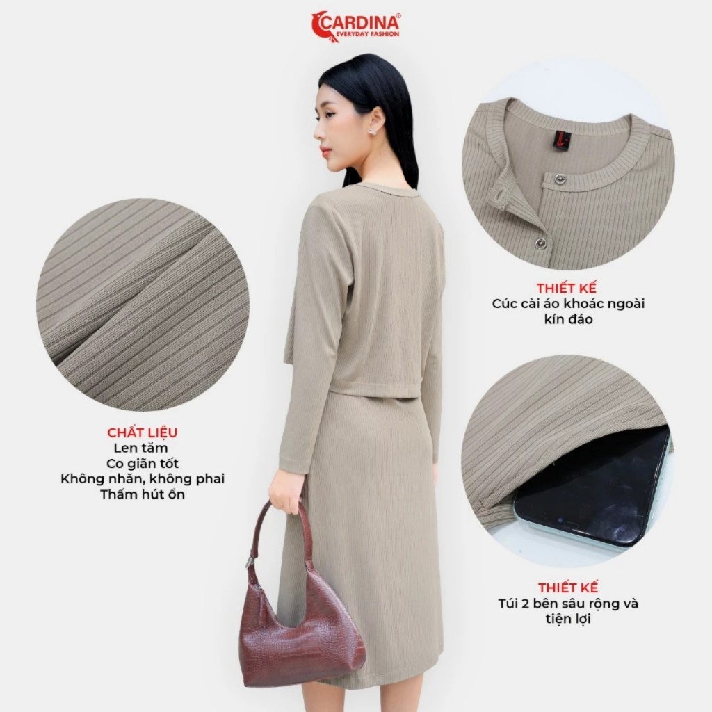 Đầm Nữ 𝐂𝐀𝐑𝐃𝐈𝐍𝐀 VẢi Len Tăm Sọc Co Dãn Thoải Mái Ôm Vừa Tôn Dáng MÀu Đẹp 3SVA01