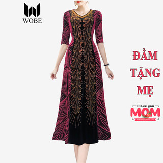 Đầm dạ hội trung niên chất nhũ kim sa co giãn cực tốt cho mẹ dự tiệc sang trọng bigsize DN519  - WB WOMAN & BEAUTY