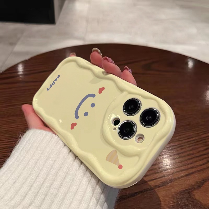 Ốp Iphone hoạt hình cá tính sáng tạo mặt cười hạnh phúc viền nổi cạnh sóng 6plus 7 8plus X Xr XsM 11 12 13 14 15 Promax