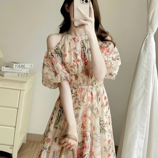Đầm Voan Hoa Cổ Yếm Chạy Thun Eo