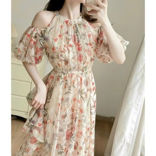 Đầm Voan Hoa Cổ Yếm Chạy Thun Eo