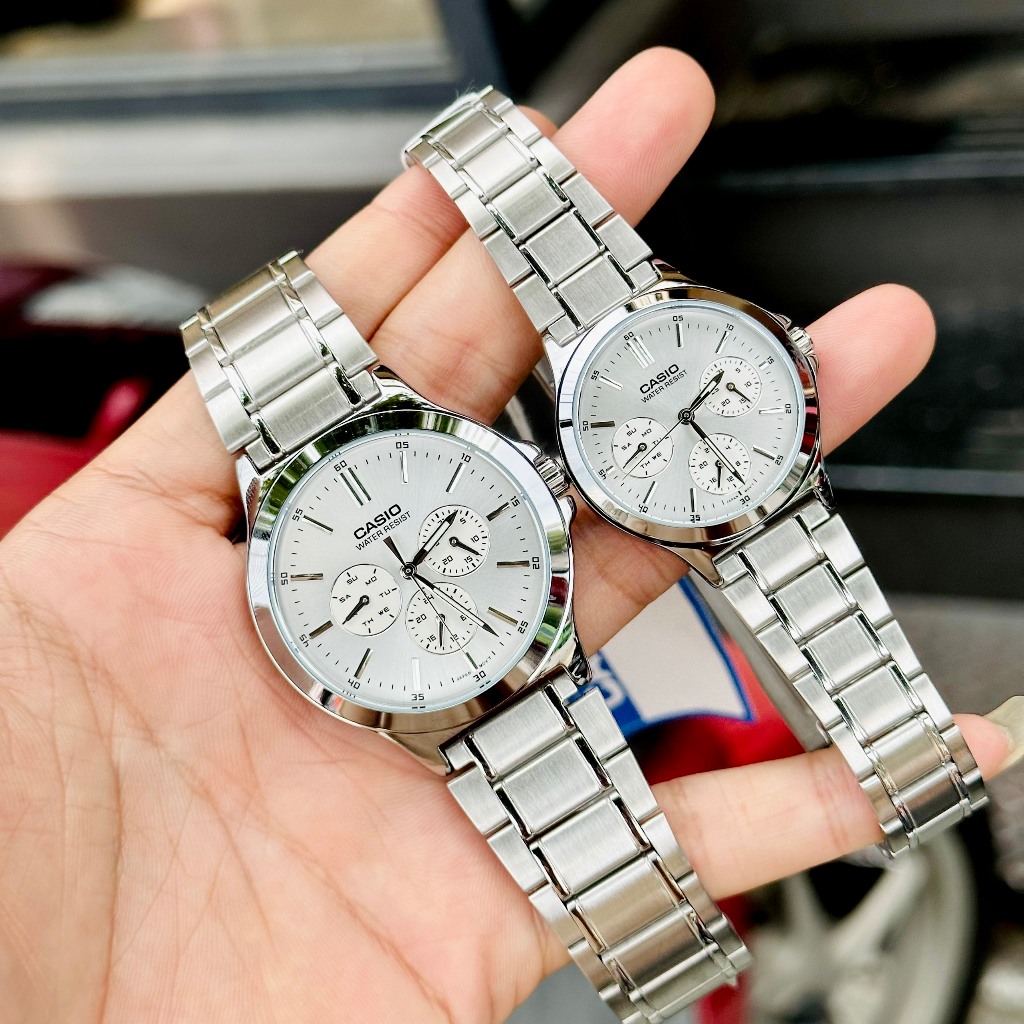 Đồng hồ đôi nam nữ dây thép Casio MTP V300D V300G