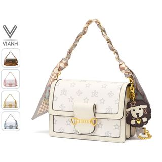 Túi xách nữ đẹp Just Star sang trọng dễ thương phối khăn charm cừu cute ViAnh Store 172905 đi làm đi chơi tiệc