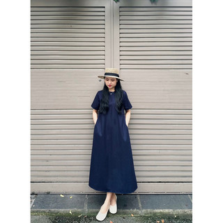 Đầm Linen dáng dài xanh navy