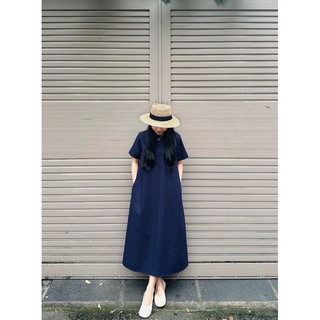 Đầm Linen dáng dài xanh navy