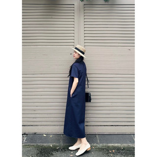Đầm Linen dáng dài xanh navy