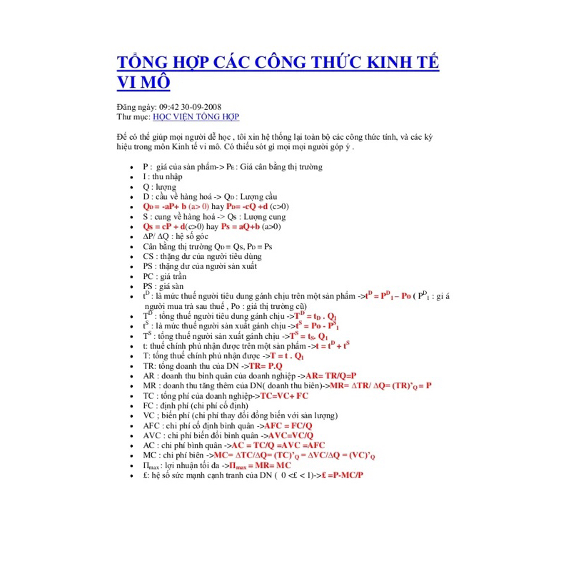 Kinh Tế Vi Mô và Bài Tập Kinh Tế Vi Mô