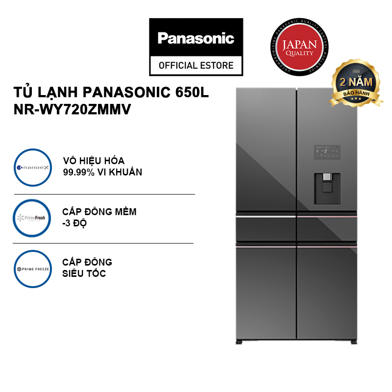 Tủ Lạnh Cao Cấp Panasonic 650L NR-WY720ZMMV - Vô hiệu hóa vi khuẩn 99,99% - Cấp Đông Mềm - Lấy Nước Ngoài - Làm Đá Tự Độ