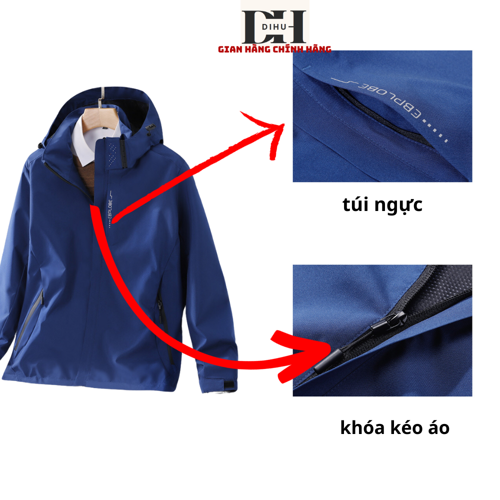 áo khoác gió nam nữ khuya cài nhựa Dihu 2023 cặp đôi chất liệu gió dù chống nước gió bụi tia uv