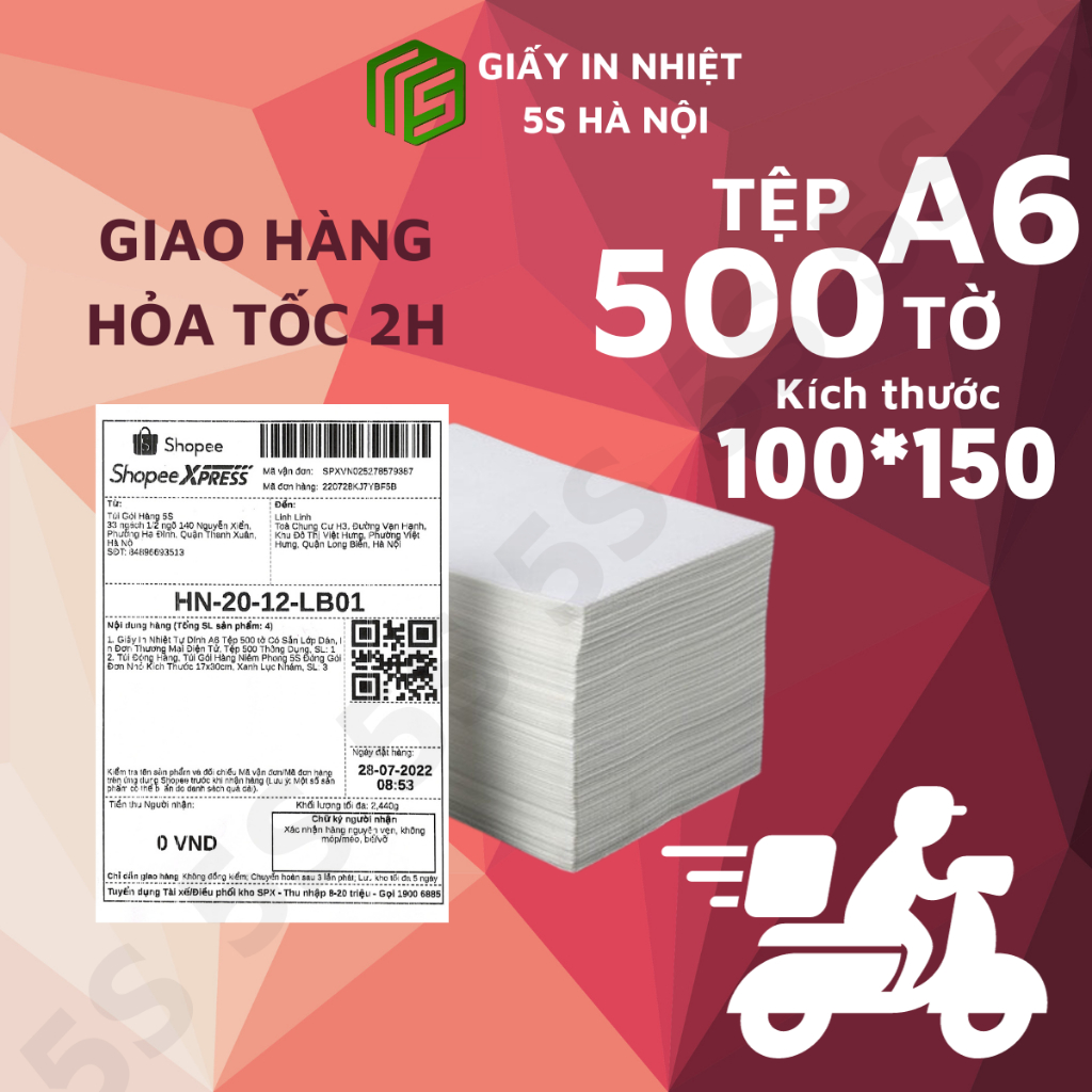 Giấy In Nhiệt In Đơn Shopee Khổ A6 100x150mm Loại Siêu Tiết Kiệm Giao Hàng Hỏa Tốc 2H