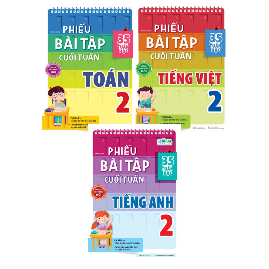 Sách - Combo Phiếu Bài Tập Cuối Tuần Toán + Tiếng Việt + Tiếng Anh Lớp 2 (35 Tuần Học) (Bộ 3 Cuốn) - MEGA