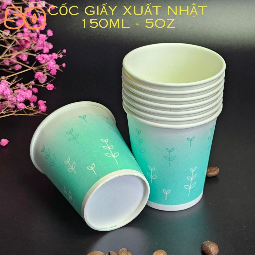 Combo 50 Cốc giấy dùng 1 lần 150ml 5OZ (Dài 75 - Miệng 67 - Đáy 45), ly giấy dùng 1 lần (50pcs / 1 túi) xuất nhật.