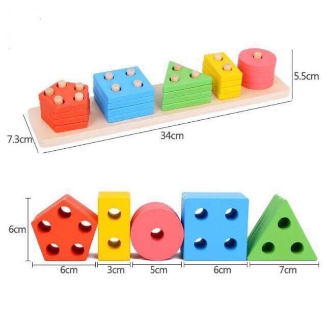 Đồ chơi thả hình cho bé nhận diện hình dạng màu sắc 5 cọc dài