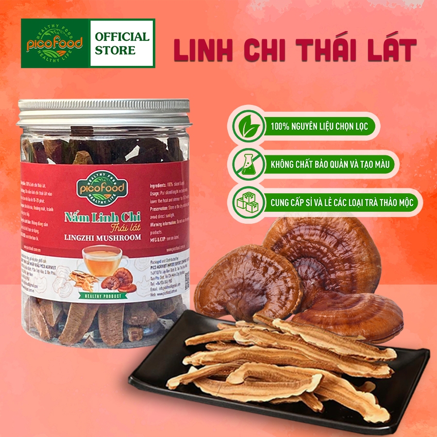 Nấm linh chi đỏ thái lát còn bào tử Pico Food hộp 100gr | thải độc, thanh lọc cơ thể tốt cho sức khỏe - Pico Food