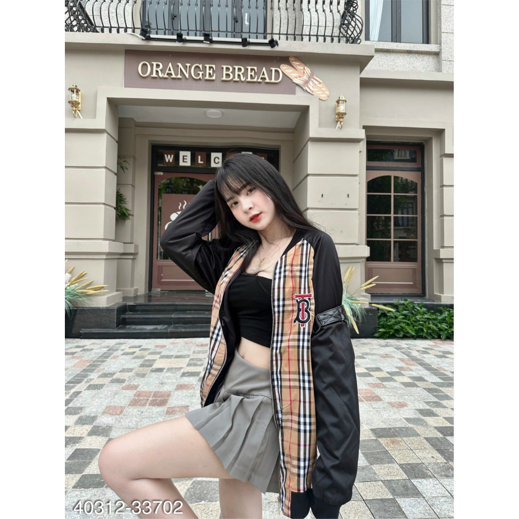Áo khoác bomber nam nữ thân kẻ thêu chữ TB siêu hot HARIQUEEN