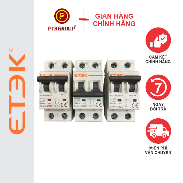 PTH GROUP Cầu dao tự động CB DC 500VDC chuyên dụng Solar ETEK 16A, 25A, 32A, 63A