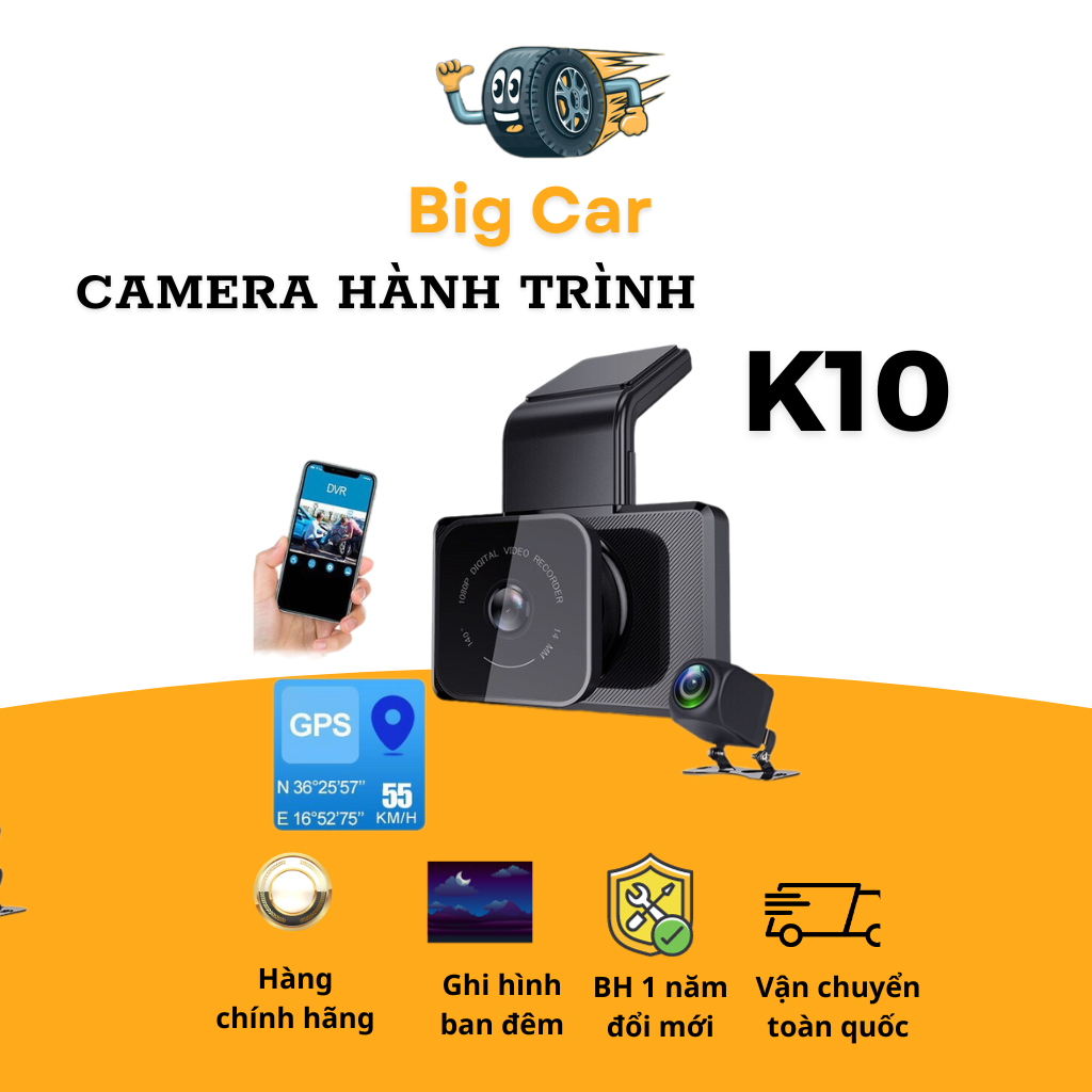 Camera hành trình K10, màn hình nhỏ gọn 3.0 inch Full HD siêu nét, Xem qua điện thoại, Chống Rung tự động