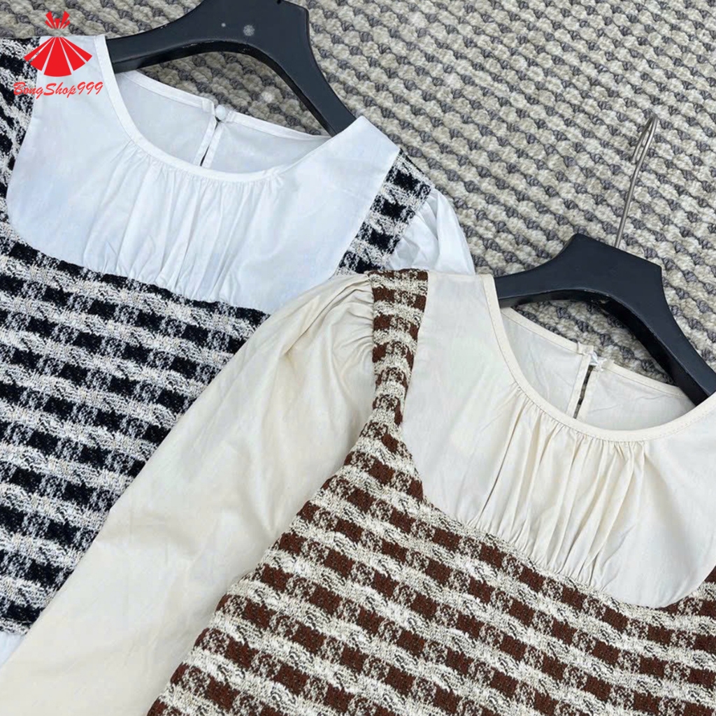 Áo Sơ Mi Cổ Tròn Phối Gile Dạ Viền bèo Siêu Xinh BongShop999 PG49