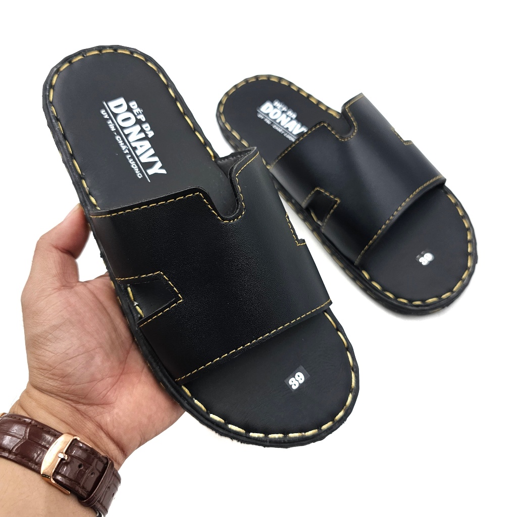 Dép Nam Chữ K Da Sít Nhật Không Thấm Nước, Đế Đúc Nguyên Khối, May Full Handmade D.CHUKS