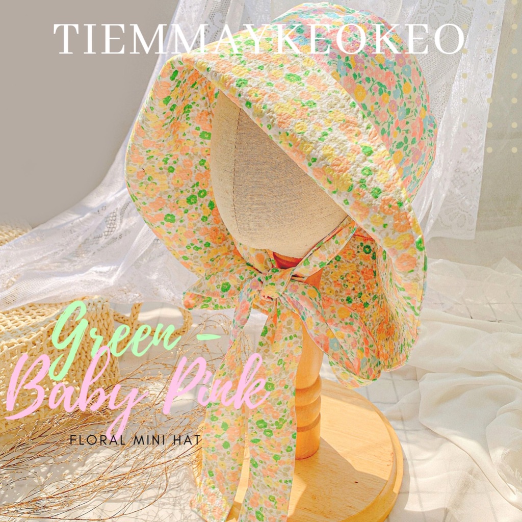 Mũ nón vành rộng hoa nhí thiết kế TIEMMAYKEOKEO mũ bucket vải caro mềm mại hai mặt kèm dây nơ tháo rời cho nữ
